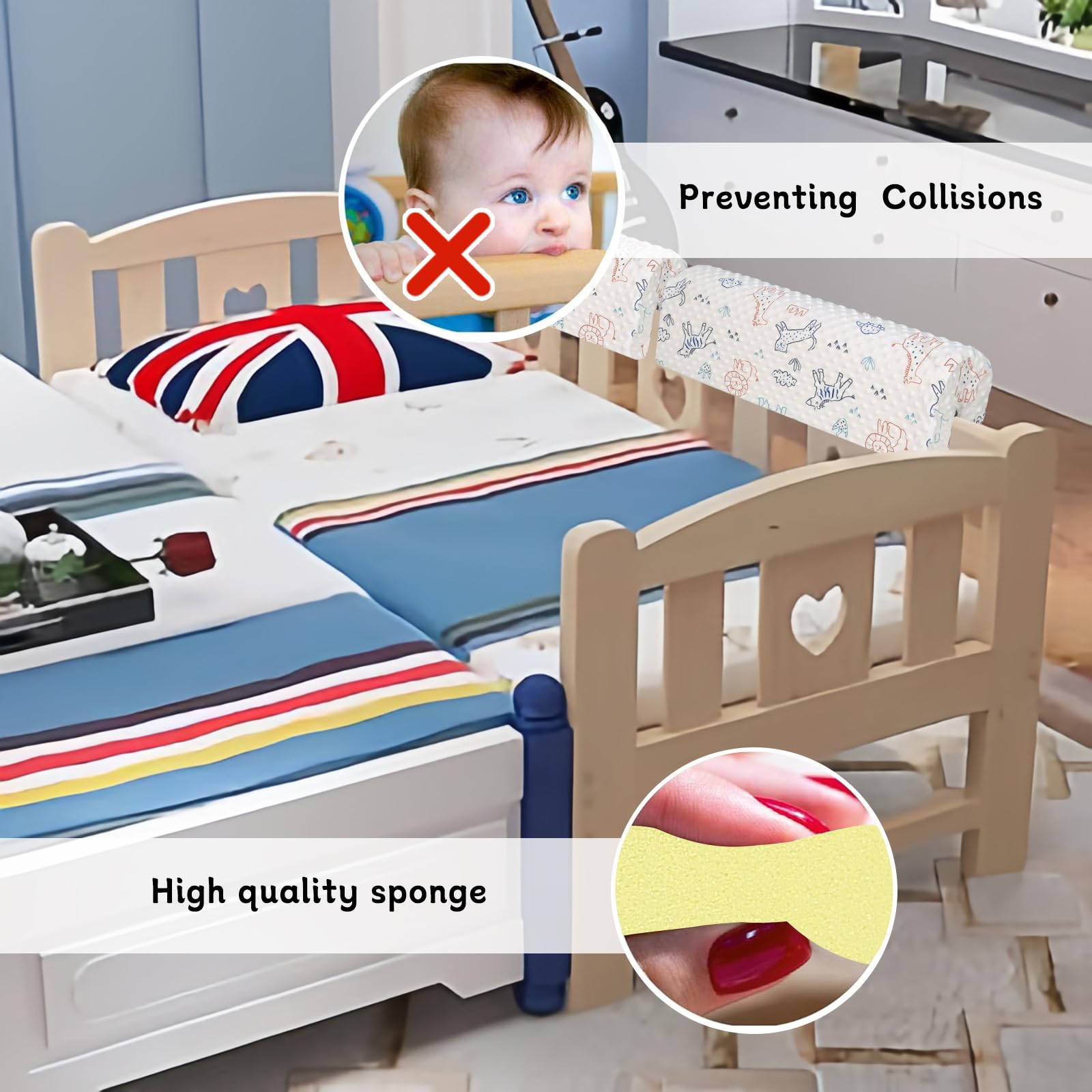Bettkantenschutz für Kinderbetten, Bettschiene Stoßfänger Schutz, Schutz für Bettrahmen Rand Schutz Kleinkinder Kinderbett, abnehmbare Abdeckung -90CM