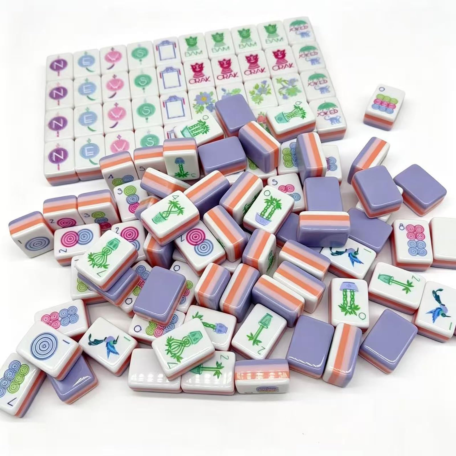 Set Mahjong a 4 strati 160 tessere - Gioco americano in acrilico premium con dadi e borsa(Blue purple)