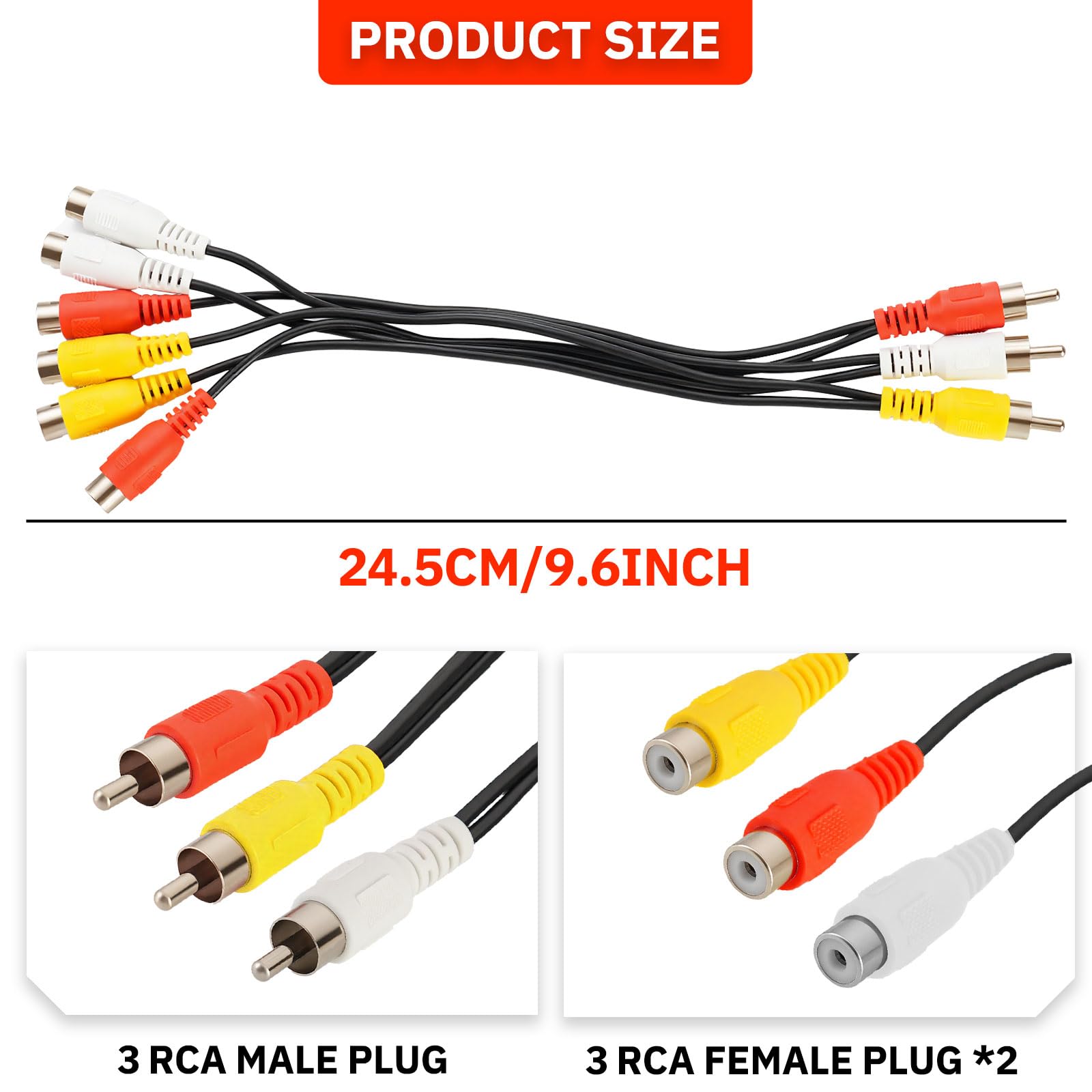 RCA Splitter Kabel, 3 RCA Stecker auf 6 RCA Buchse Splitter Audio Video AV Adapter Kabel Composite Video Splitter Adapter Ausgang Kabel Kabel