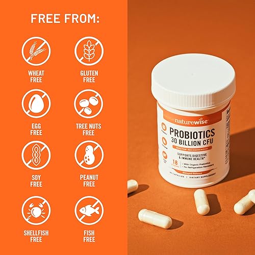 Miniatura 6 de NatureWise Max Probiotics for Women & Men - 30 mil millones de UFC, 18 cepas + prebióticos orgánicos, para la salud intestinal y digestiva, cápsulas