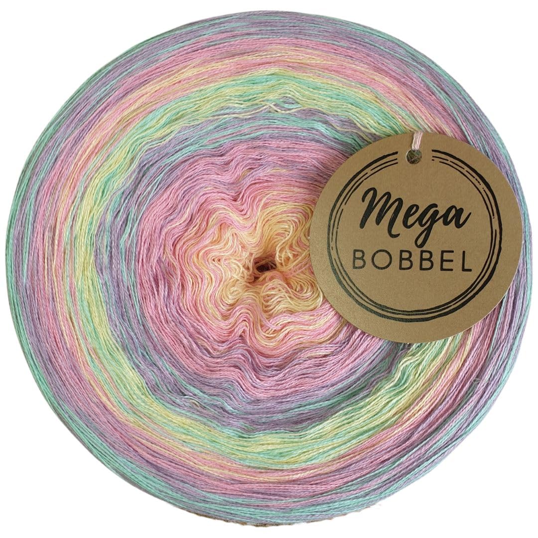 MegaBobbel*Strudel in Pastell*A503* (Außenfarbe: Pistazie+Erika) Farbverlaufsgarn - Lace Garn Bobbel Wolle zum Häkeln & Stricken - 50% Baumwolle/50% Polyacryl (4 fädig, 3750m)