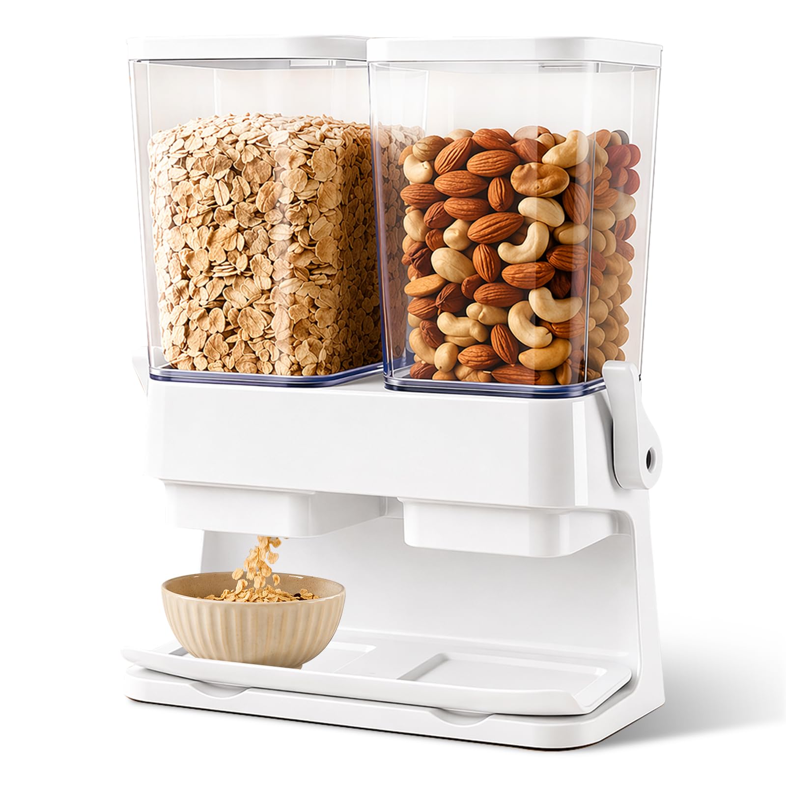 Set di 2 dispenser di cereali, doppio contenitore ermetico da 3 l per cereali, contenitore trasparente per noci, chicchi di caffè e alimenti secchi, contenitore da cucina con grande capacità (bianco)