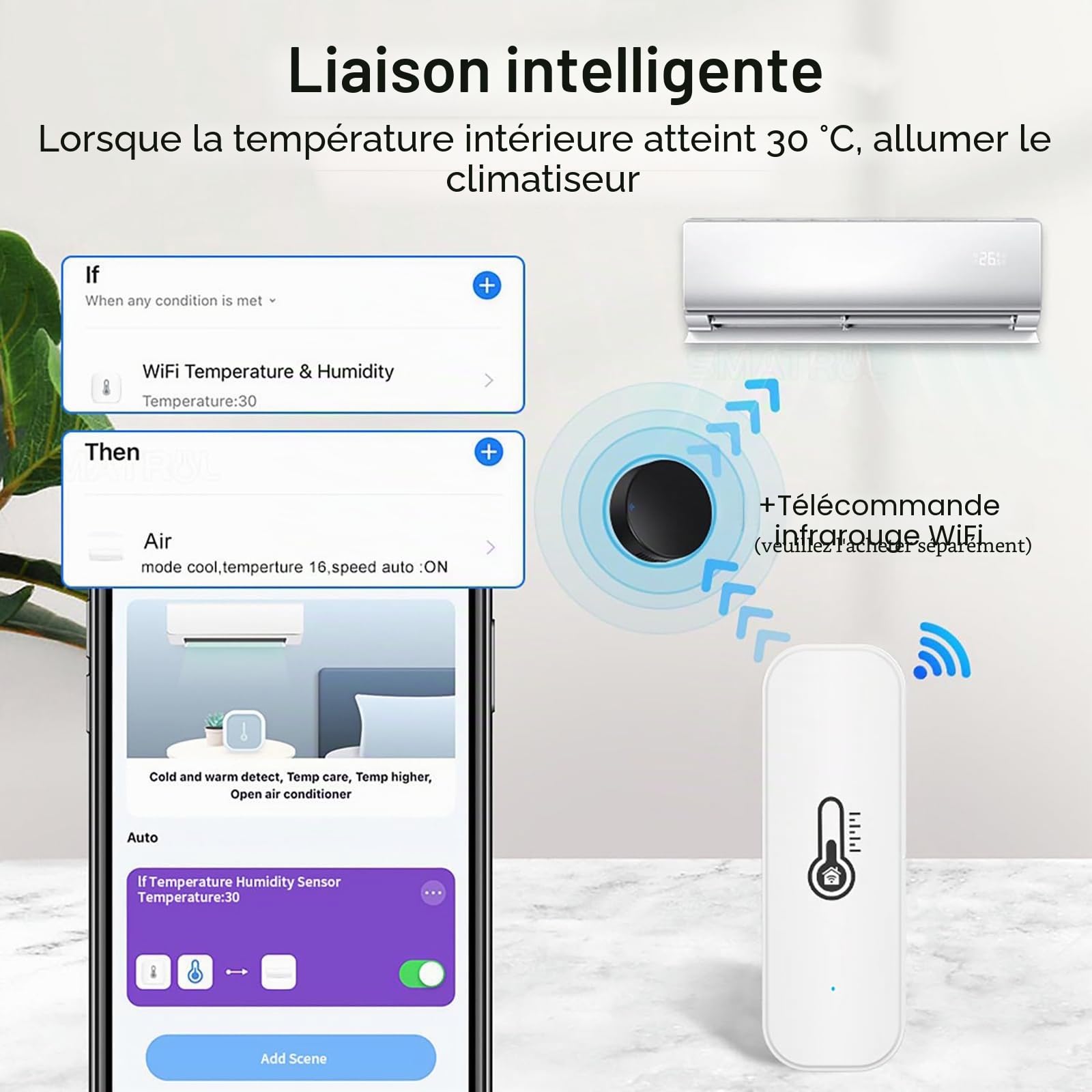 Thermomètre hygromètre Smart,capteur de température et d'humidité intérieures en modes WiFi et Bluetooth,moniteur de température ambiante avec app surveillance,stockage des données pour la maison.4PCS