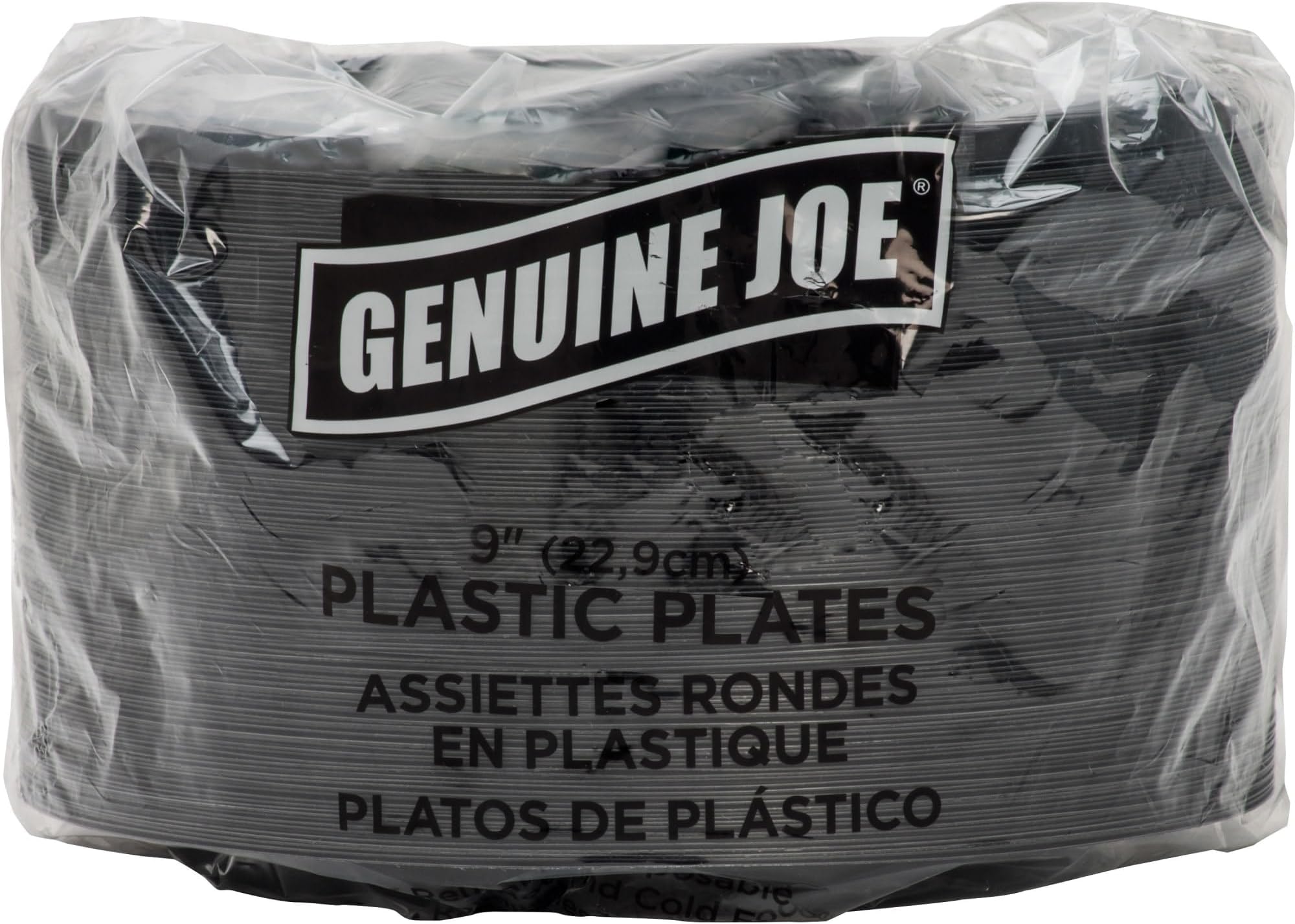 Genuine Joe Round Plastic Black Plates, 9" (Pack of 125)