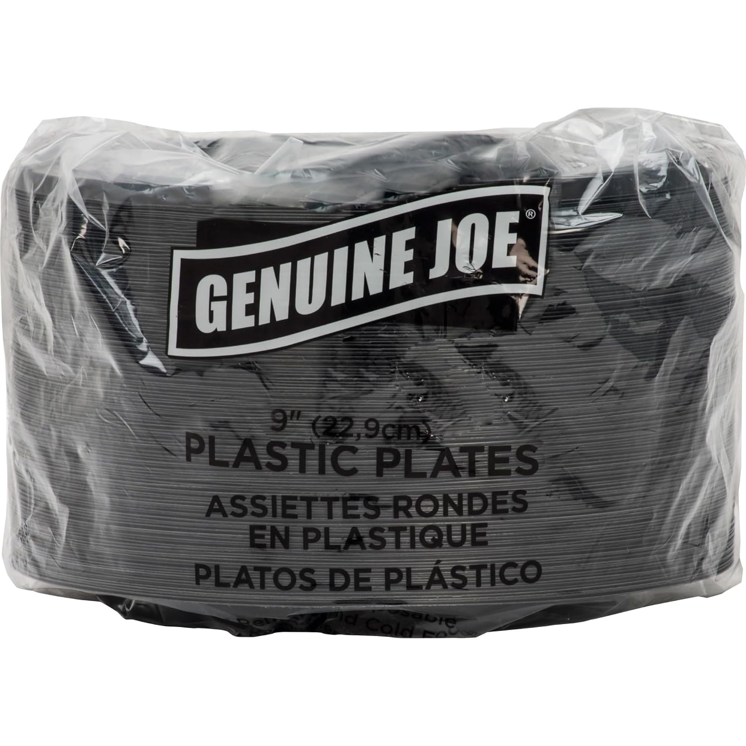 Genuine Joe Round Plastic Black Plates, 9" (Pack of 125)