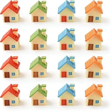 16PCS Miniature Colorful House Mini Cottage House Tiny Small Village Thumbnail Huts for Fairy Garden Cake Decoration DIY Plant Pot