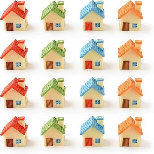 16PCS Miniature Colorful House Mini Cottage House Tiny Small Village Thumbnail Huts for Fairy Garden Cake Decoration DIY Plant Pot