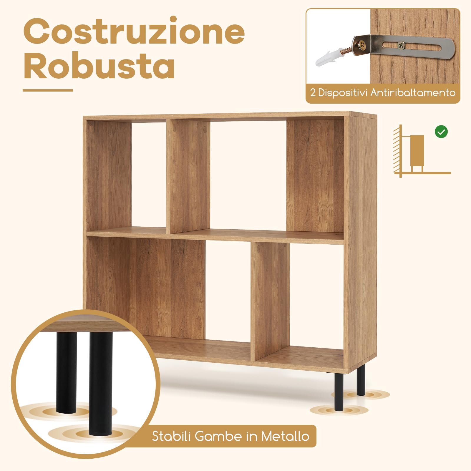 COSTWAY Libreria Scaffale a 4 Cubi Aperti, Libreria Basso in Legno Salvaspazio, Scaffale Espositivo per Camera da Letto, Soggiorno, Salotto, Ufficio e Studio, 90 x 30 x 90 cm (Naturale)