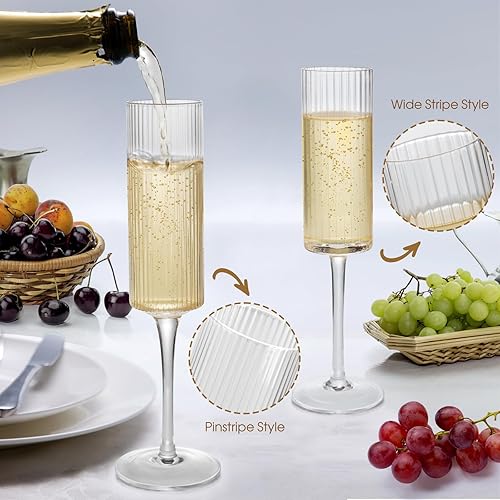 Miniatura 4 de Topsky Juego de copas de champán acanaladas de 2,7 onzas, diseño vintage único acanalado, copas de mimosa transparentes, copas de cóctel o copas de