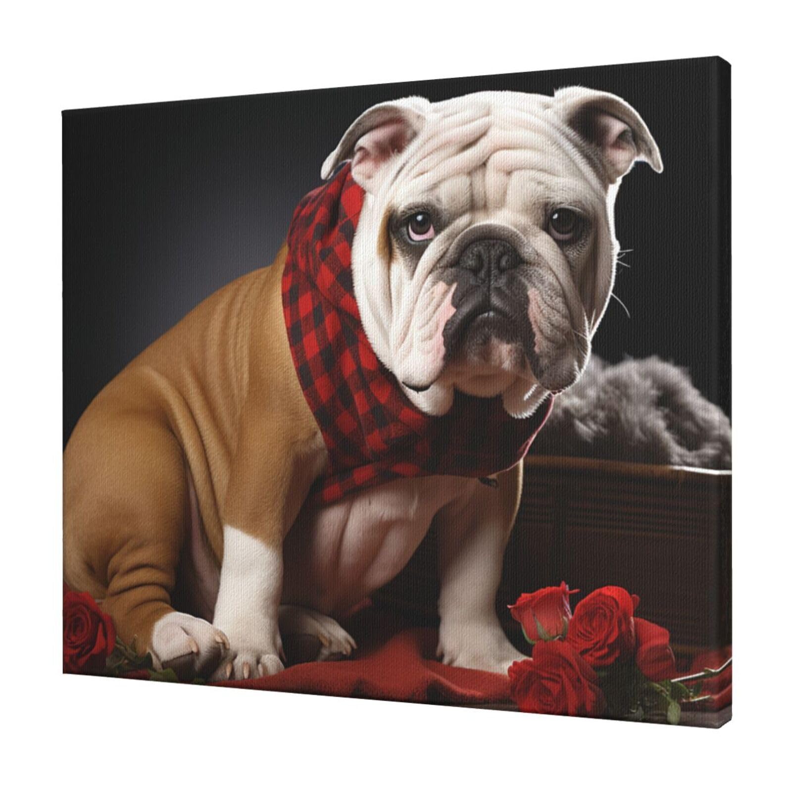 FodPand Lover Bulldog Canvas Wall Art for Living Room Wall Decor 20"x24" Modern Artwork Painting Pictures Hanging Canvas Prints Aesthetic Wall Art for Bedroom Bathroom Office Wallart Decor