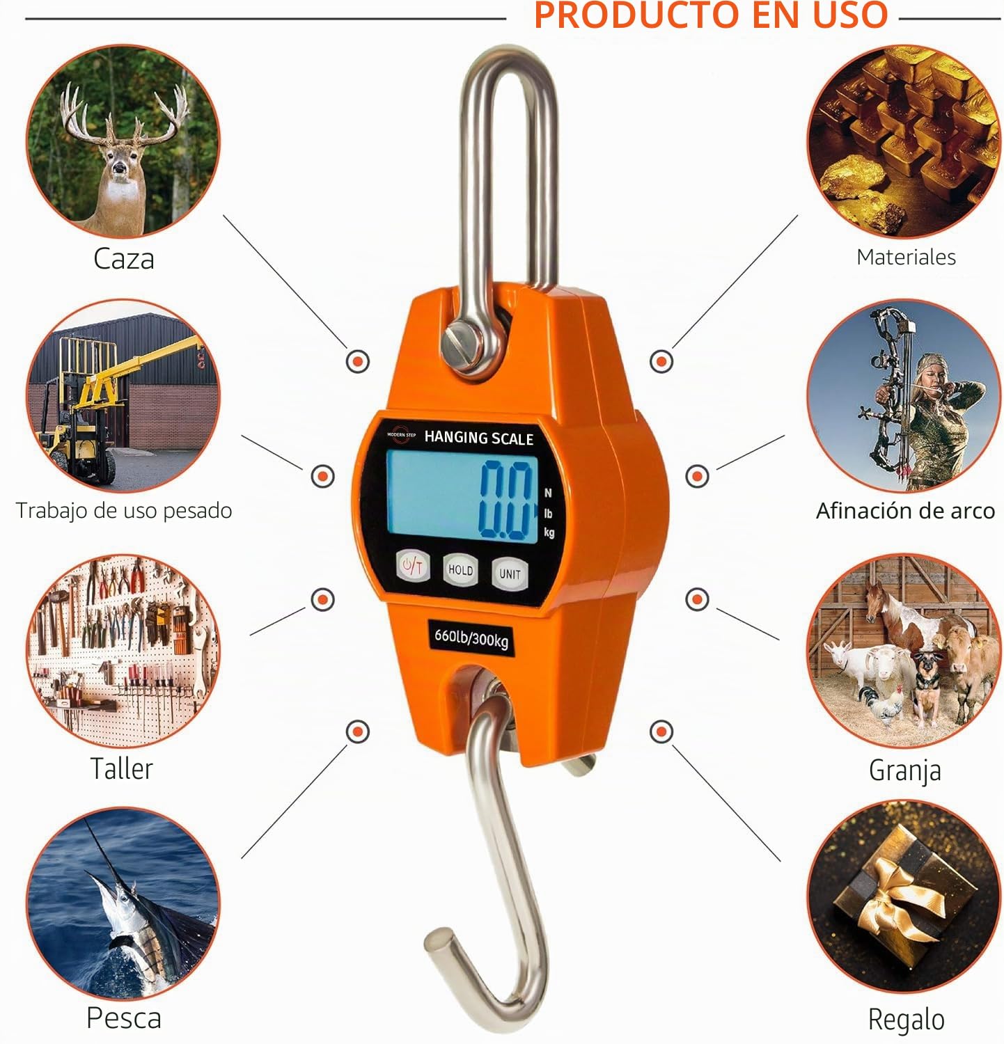 Báscula colgante 300Kg para granja, caza, peso de arco con sensor de precisión (estuche digital profesional y liviano)