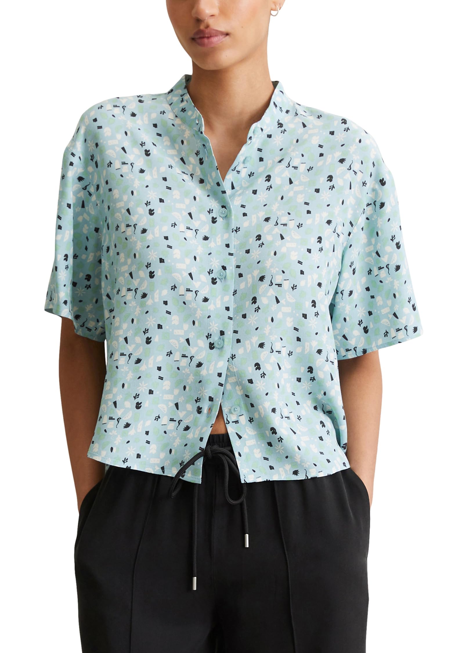 Marc O'Polo Denim Damen Kurzarmbluse mit Stehkragen Cropped