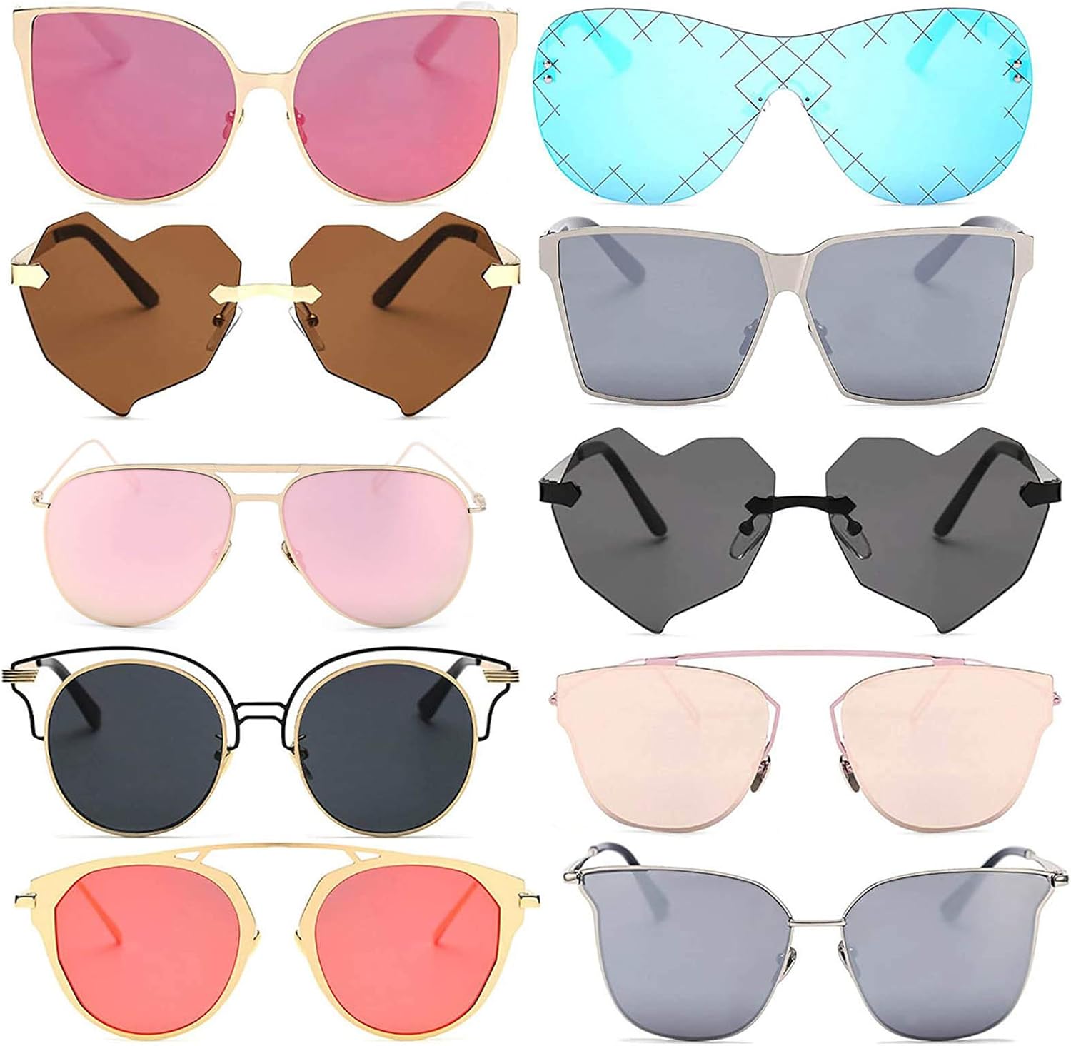 Wholesale 10 pairs Aviator Cat Eye Heart Round Integral Square Oversized Pink Rose Coral