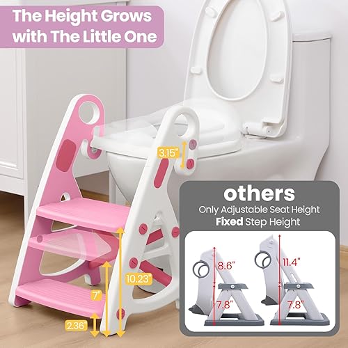 Vista 5 de Primlect Potty Training Seat, 2-in-1 Toddler Toilet Seat with Step Stool, Ultra-Stable Potty Chair Attachment, Adjustable Seat and Step Ladder