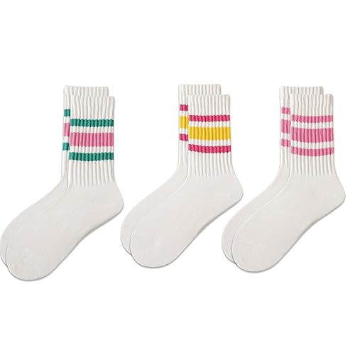 crew socks - Retro Sport Socks Breathable Cotton - 3 Pairs Pink Yellow -