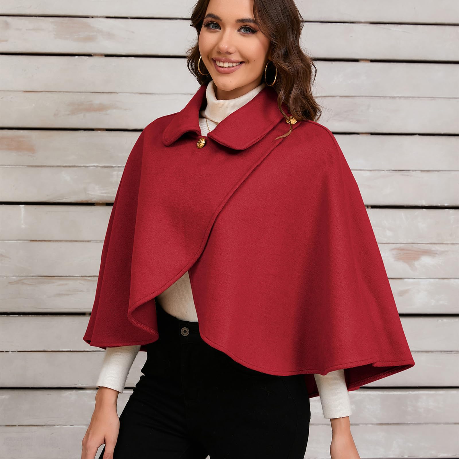 Poncho Mantella,Mantella Scialle con Collo a Risvolto in Finta Lana Corta Mantello Coprispalle Incrociato Maglione Anteriore Avvolgente Poncho Elegante Tinta Unita per Donna