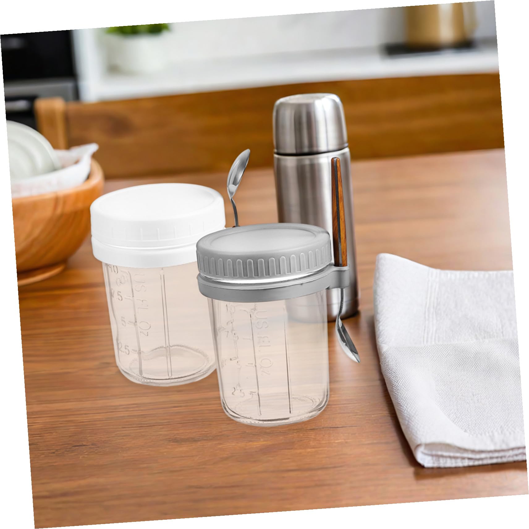 Ipetboom 4 Pièces Bocaux Verre pour Overnight Oats Lot de Pots Hermétiques avec Cuillères Réutilisables pour Yaourt Salades et Stockage Alimentaire Contenants Étanches pour Préparation de