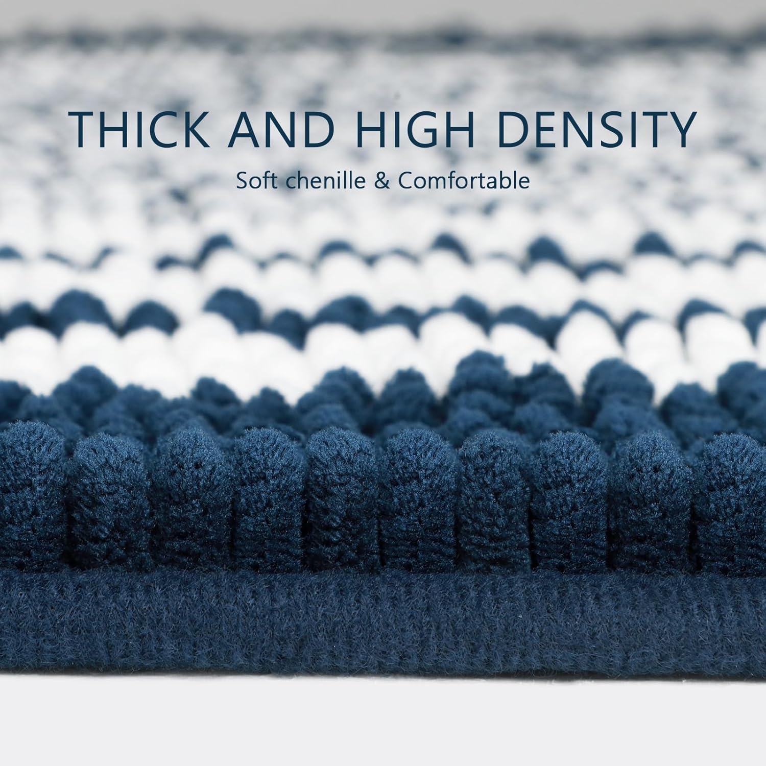 Bathroom Rugs Set 2 Piece, Extra Soft and Absorbent Fluffy Striped Chenille Bath Mat Rug Set, Non Slip Bathroom Floor Mat, Machine Washable (24" x 35" Plus 16" x 24", Navy Blue)