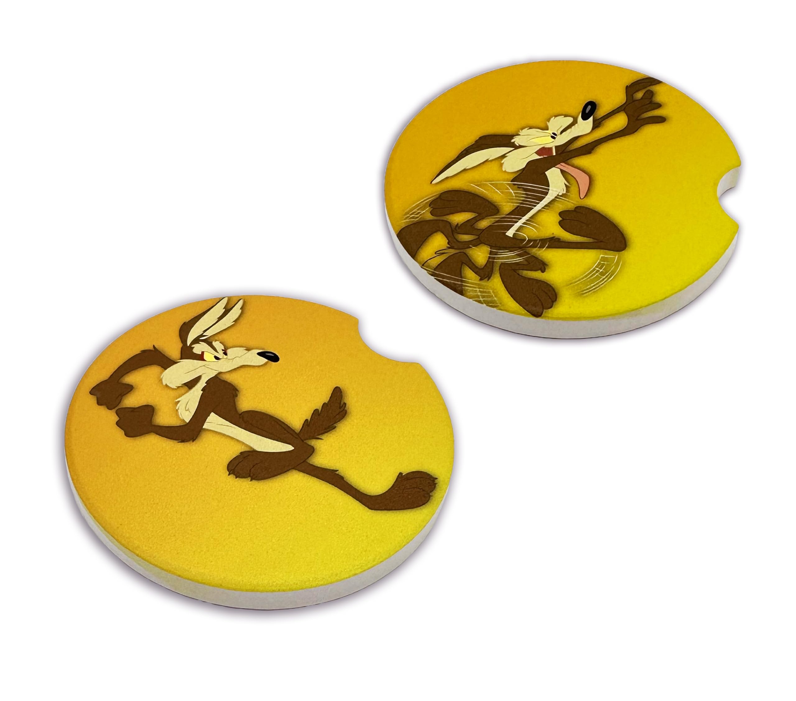 Elektroplate Officially Licensed Looney Tunes Wile E. Coyote Automotive Ceramic Coasters (2.6" Diameter) | Universal Fit for All Cars, Trucks, SUVs, and More | Absorbent Non-Slip Durable | Set of 2