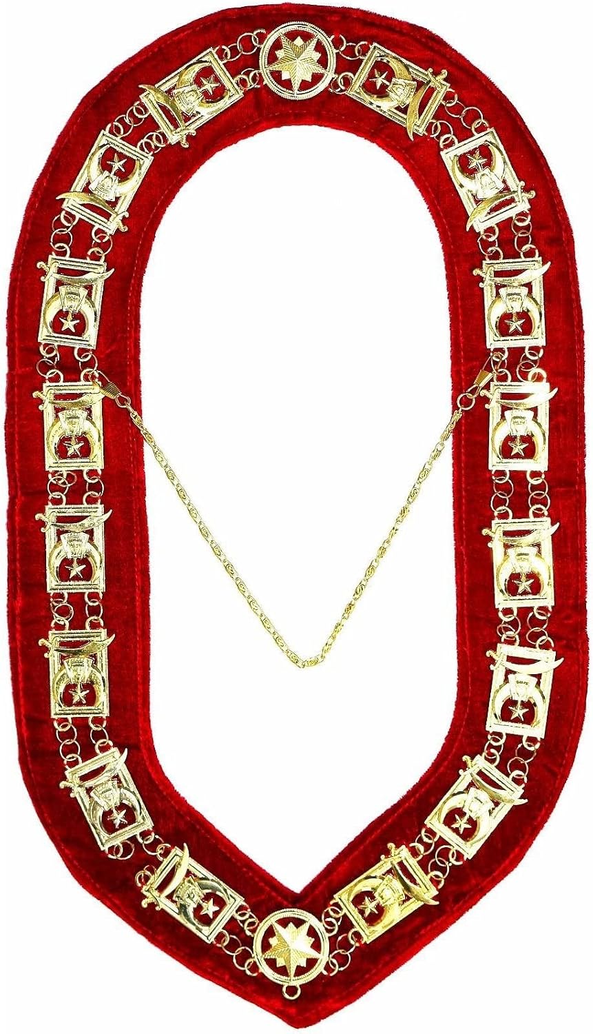 BRICKS MASONS Shriner - Masonic Chain Collar - Gold/Silver on Red