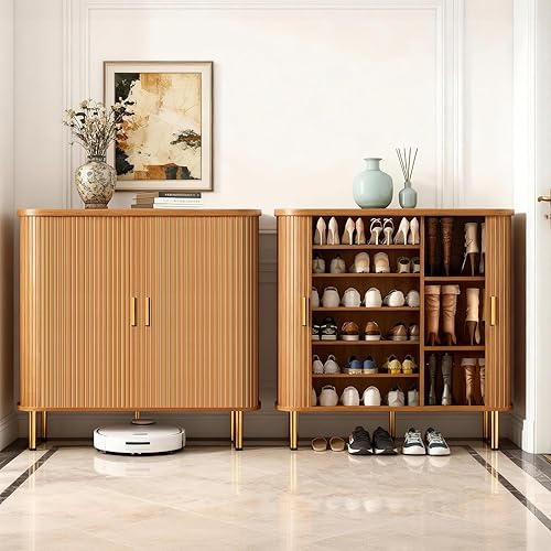 Miniatura 7 de DHH Armario de almacenamiento de zapatos con puerta corredera, armario de zapatos de 6 niveles con estantes ajustables, moderno organizador de