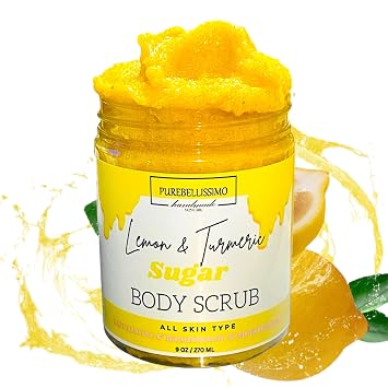 Turmeric Brightening Scrub, Skin Exfoliating Sugar Scrub with Lemon and Turmeric, Gently Exfoliate Face Body Hand and Foot Scrub, Moisturizing Body Scrub wiith Turmeric