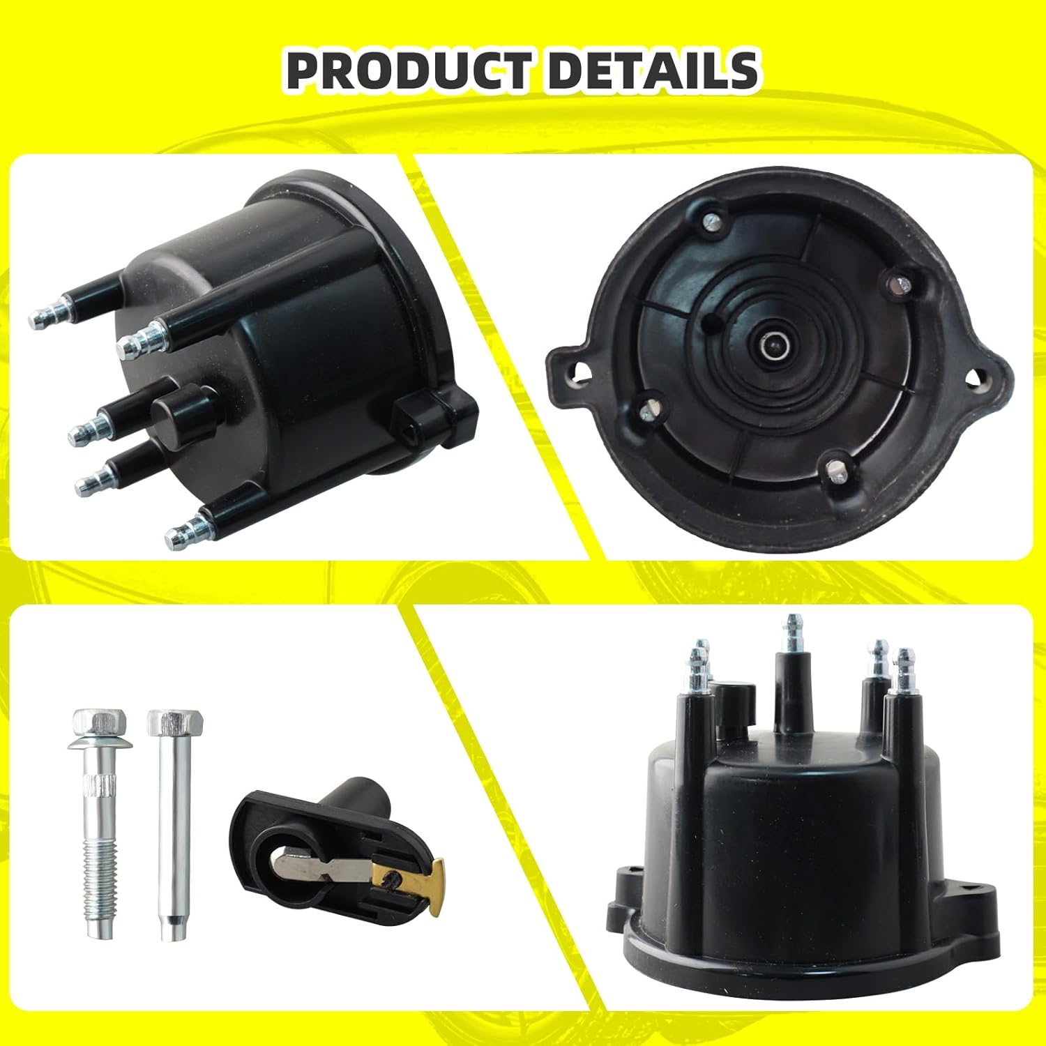 Ignition Distributor Cap & Rotor and Iridium Spark Plugs with Wire Set Tune Up Kit 671-4070 New FD316T Compatible with Jeep Wrangler TJ 1997-2002 Dodge Dakota 1999-2002 2.5L L4