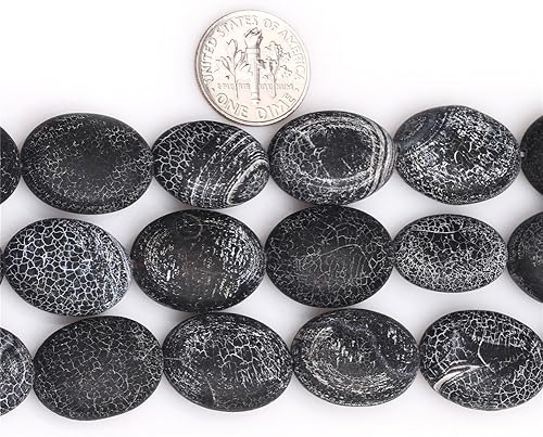 Miniatura 32 de Cuentas de ágata negra para hacer joyas piedras preciosas naturales semipreciosas 0.394x0.984 in mate esmerilado oval 15" JOE FOREMAN