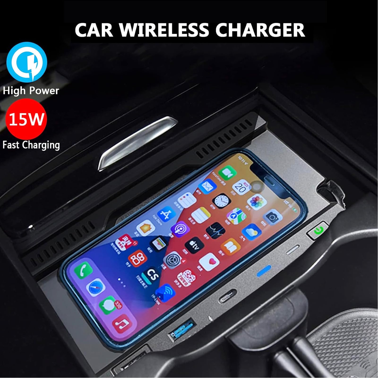 Bezprzewodowa ładowarka Samochodowa dla Mercedes-Benz A-Class/GLA/GLB/CLA/AMG/B-Class(2020 2021 2022 2023),dla Każdy Telefon z Obsługą Qi,z Port USB Mata Antypoślizgowa