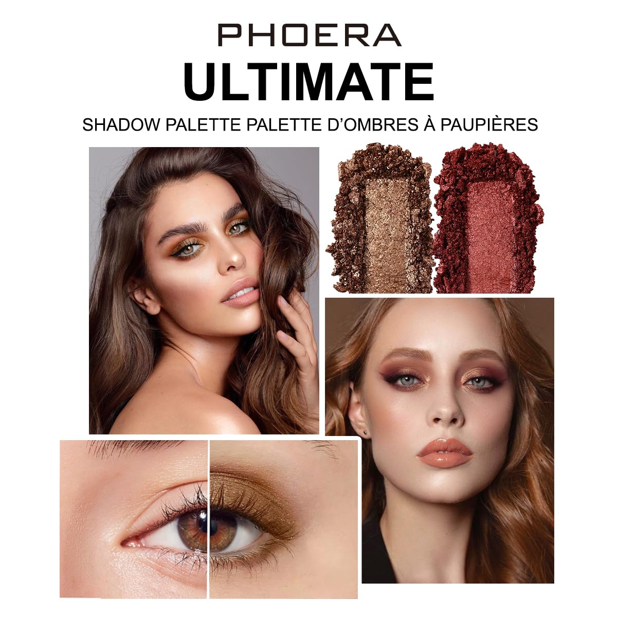 PHOERA 4-in-1 Ultimate Shadow Palette, 4 Pigmented Smokey Shades Gunmetal, White - Image 4