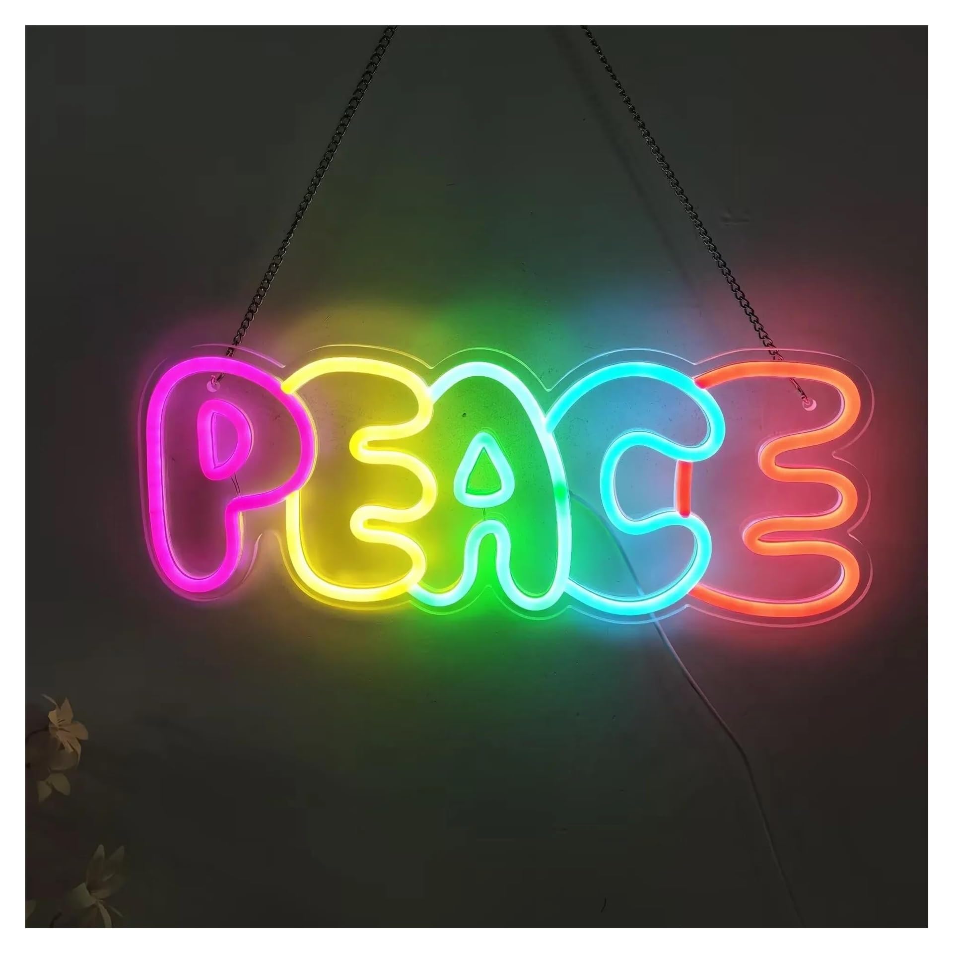 RONGCH Hanging Art Signs Peace Neon Sign Wall Art Decoration for Gameroom Bedroom Livingroom Bar Party USB Dimmable 40x15.5cm
