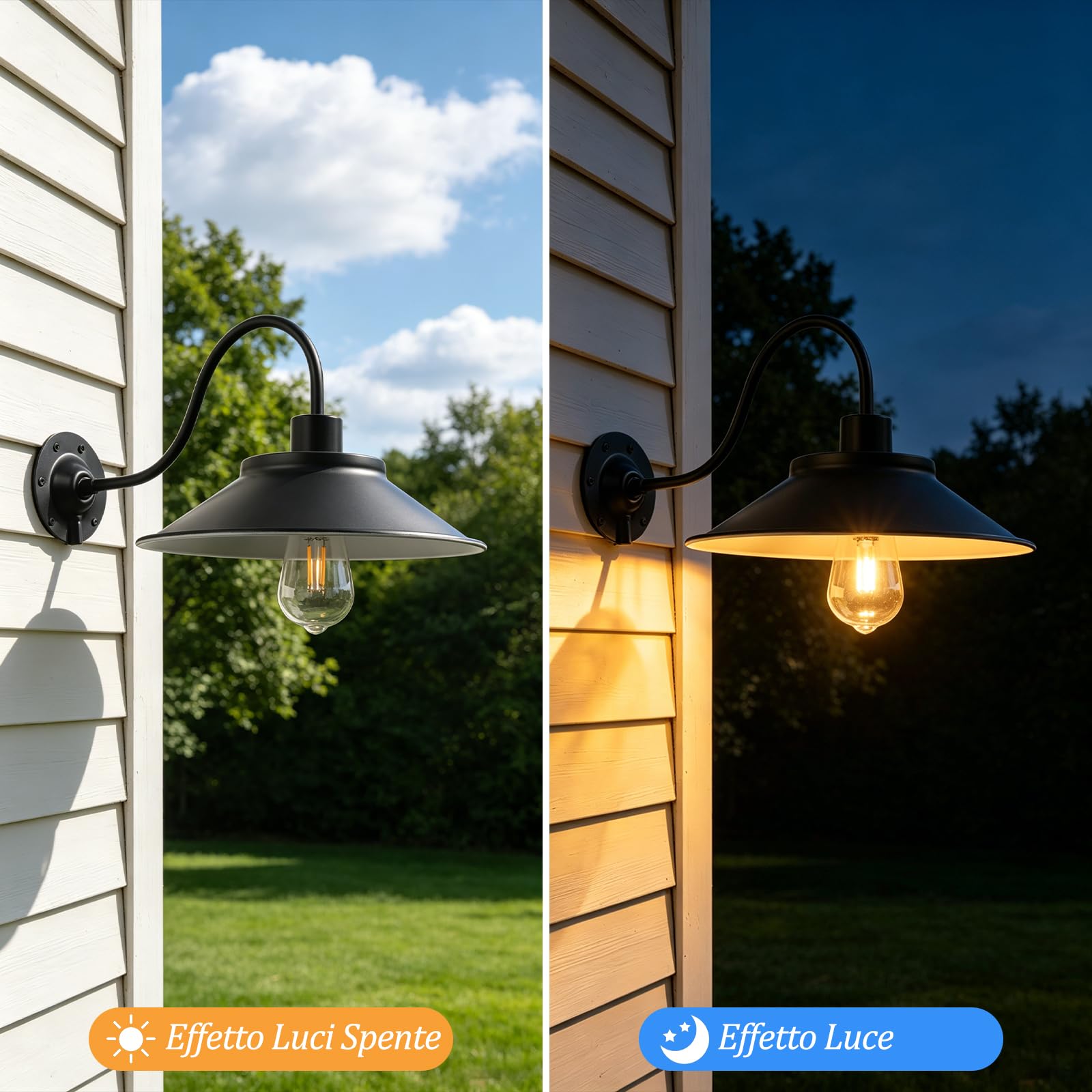 4 Pezzi applique da parete per esterni impermeabili lampade da veranda in ferro nero Luci da parete per esterni vintage a collo d'oca in stile rustico per garage ingressi e terrazze