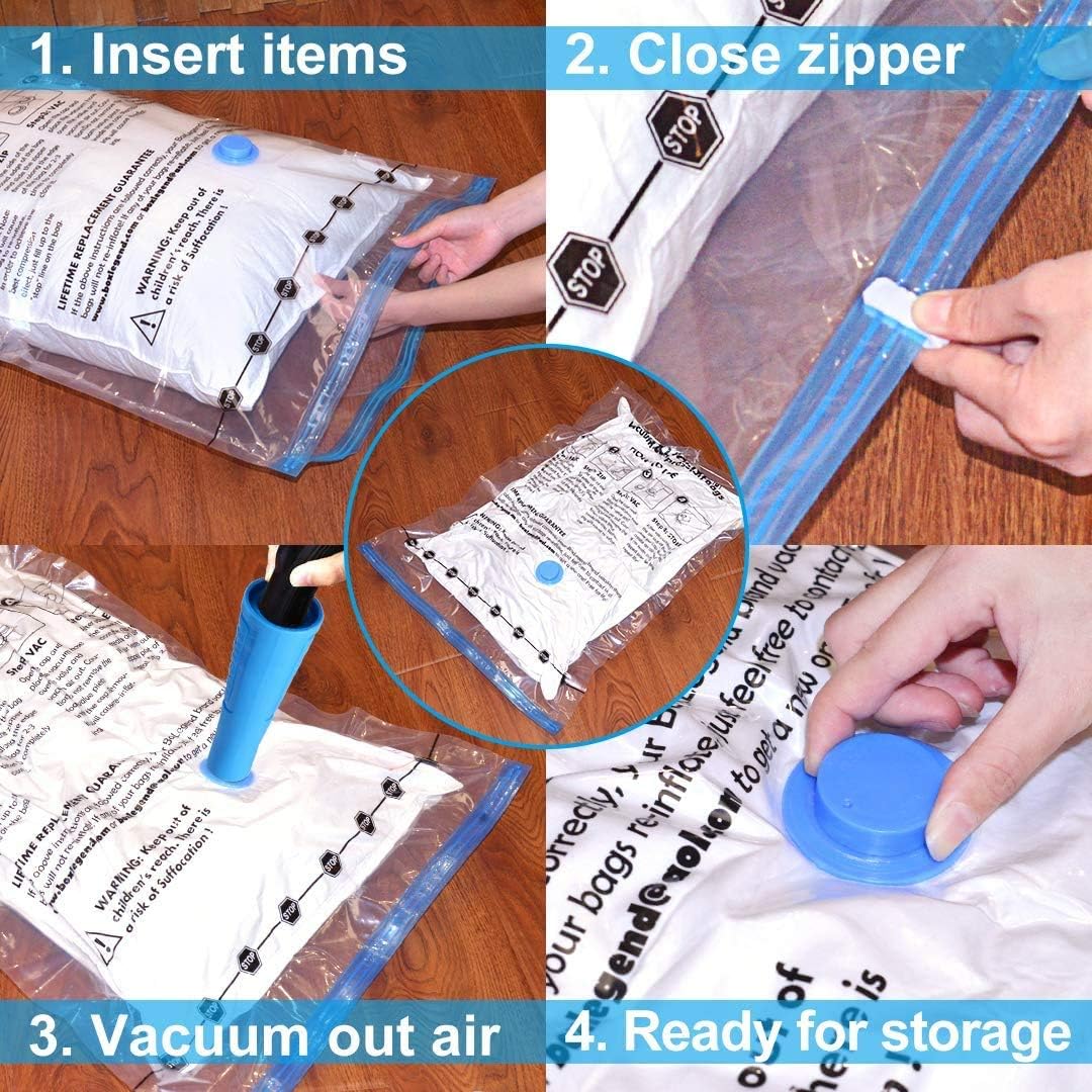 BoxLegend Space Saver Bags, 10-Pack (5 Jumbo, 5 Large) Vacuum Storage Bags for Comforters Blankets Clothes Pillows Travel Vacuum Compression Bags.