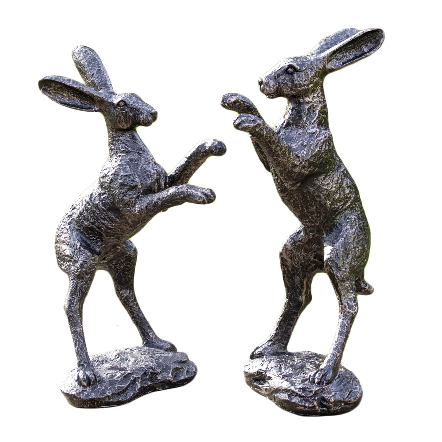 Darthome Bronze Boxing Hare Garden Ornaments Set of 2, Resin Rabbit Outdoor Patio Statues, Weather Resistant, Black Bronze Finish