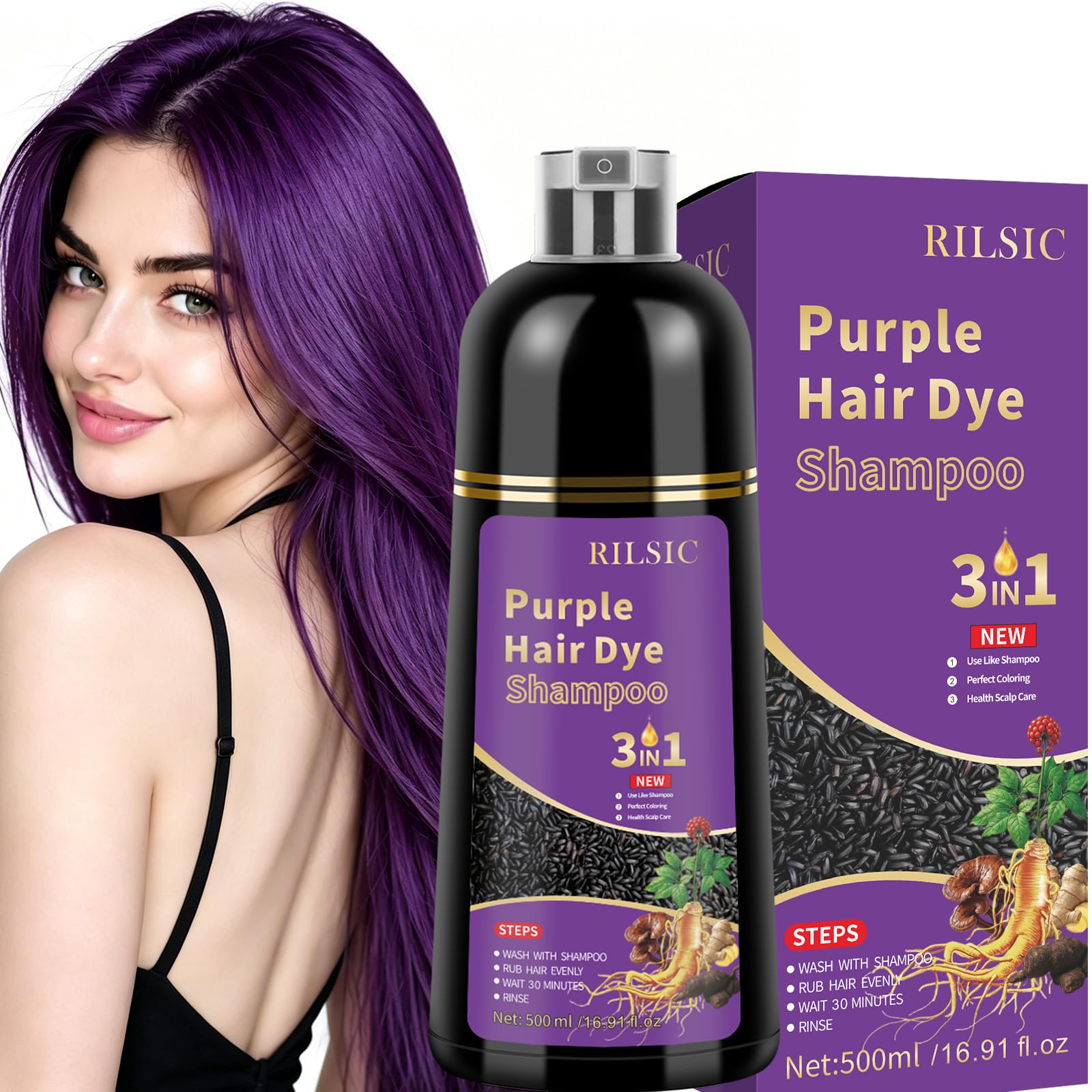 Haarfärbeshampoo, 500 ml Hair Dye Shampoo 3in1, Sofortiges Haarfarbe Shampoo Gegen Graue Haare, Anti Grau Hair Color Haarshampoos, Farbshampoo Tönungsshampoo für Männer Frauen