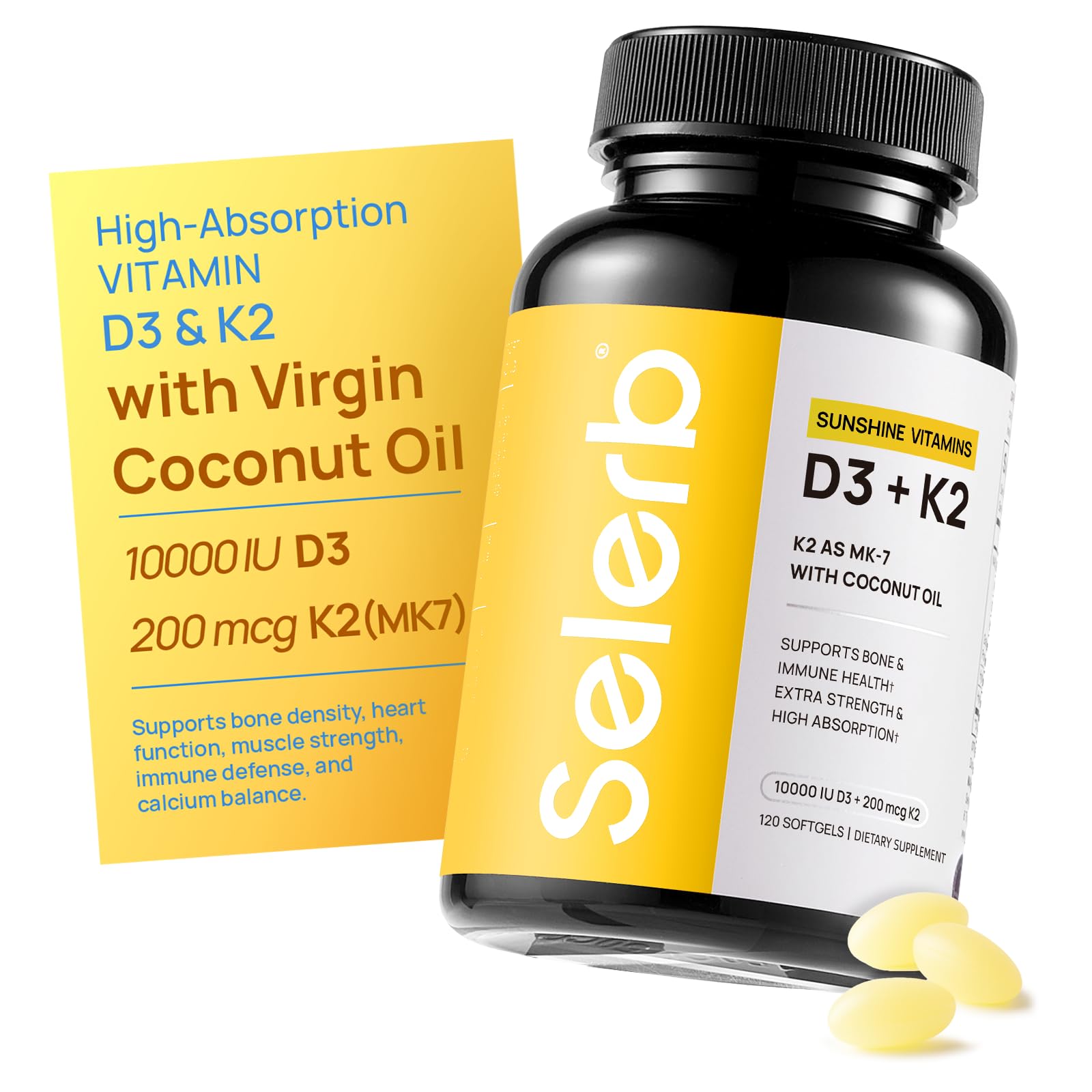 Amazon.com: Selerb Vitamin D3 K2 with Virgin Coconut Oil -Vitamin
