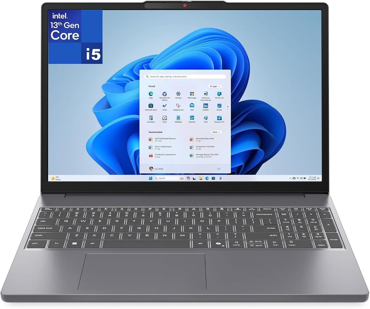 Lenovo IdeaPad Slim 3 Laptop, 15.3" WUXGA Display, Intel 8-Core i5-13420H, Customized 8GB DDR5 RAM, 512GB PCIe SSD, WiFi 6, Bluetooth 5.2, Windows 11, Luna Grey