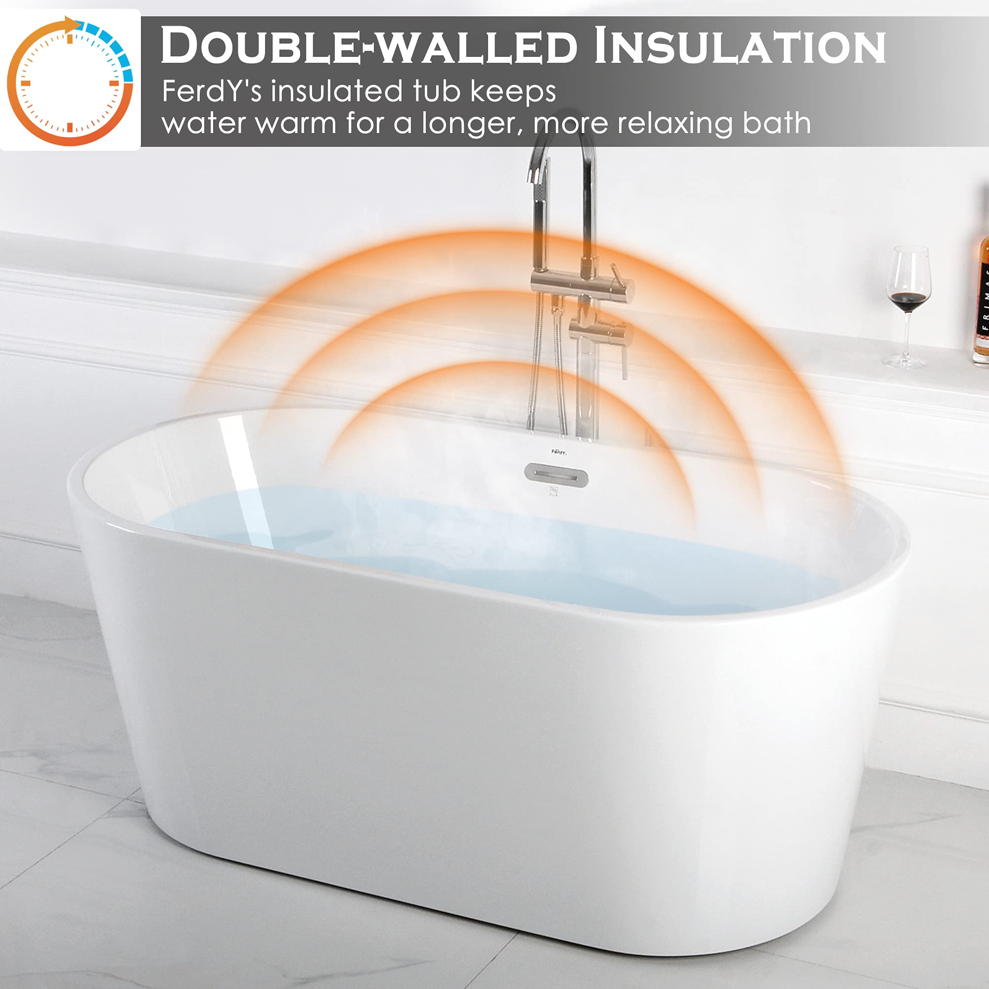 FerdY ShangriLa 55" Acrylic Freestanding Bathtub, Classic Oval Shape