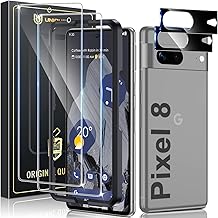 UniqueMe 2+2 Pack Screen Protector for Google Pixel 8, Tempered Glass Screen Protectors + Camera Lens Protector, 【Support Fingerprint】 Anti -Scratch HD Clear Film, Easy Installation