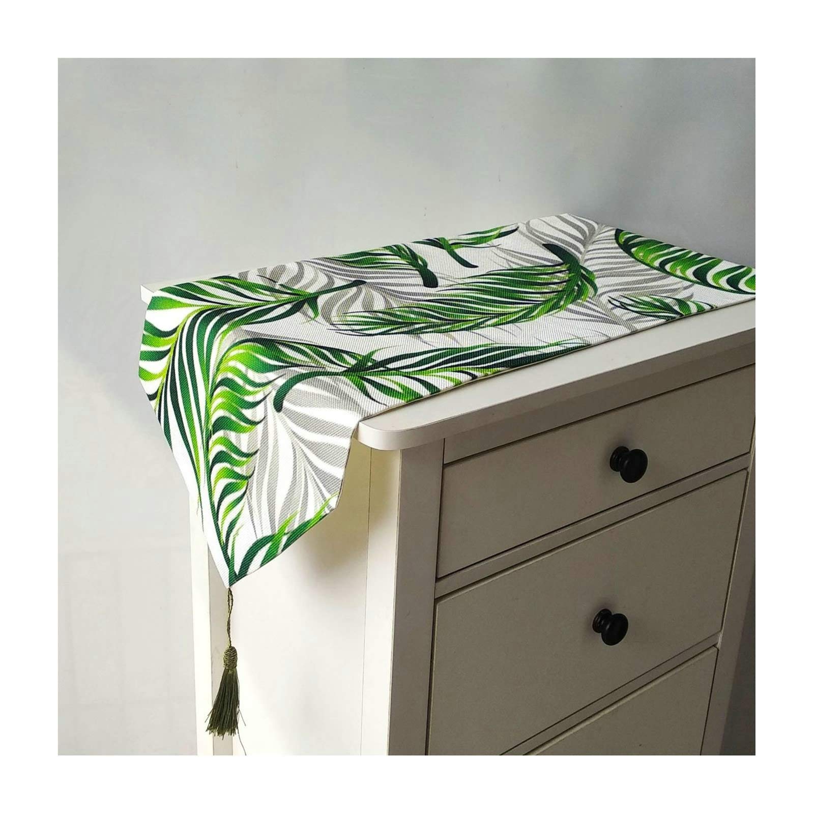 Aeici Camino de mesa moderno de lino de algodón, diseño de hojas, 13 x 47 pulgadas, color dorado para boda verde