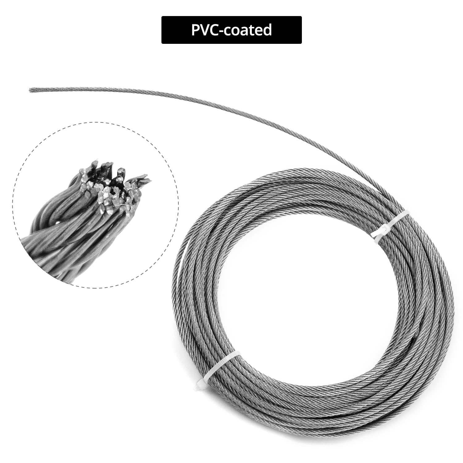 QWORK® Lina druciana 3 mm, zestaw lin stalowych 304, stalowa lina 20 m z napinaczem liny obrotowej M5, do zawieszania świateł zewnętrznych, ogrodzeń, sznurków do bielizny