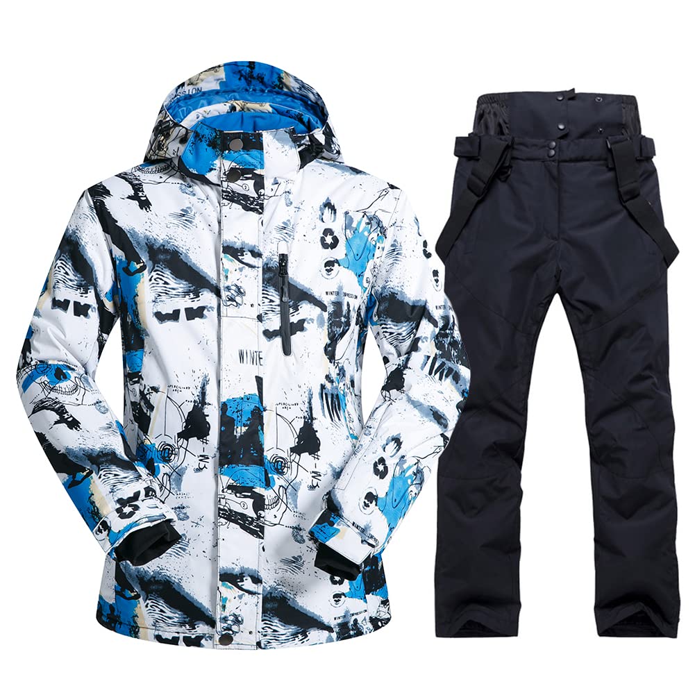 HOTIAN Conjunto de chaqueta y pantalones de esquí para hombre, traje de nieve, invierno, cálido, nieve, esquí, impermeable, a prueba de viento, conjunto de snowboard