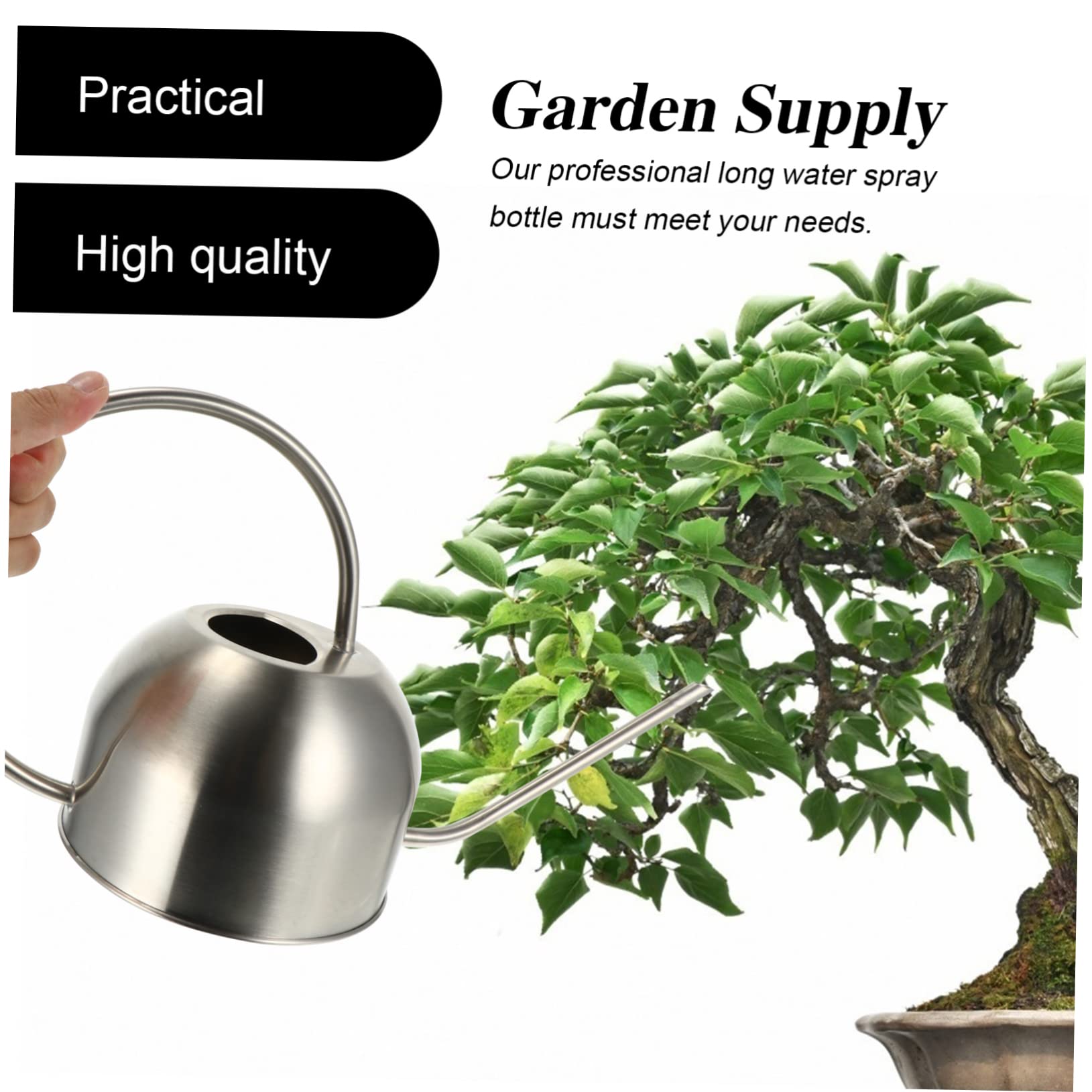TOYANDONA Annaffiatoio Manico Ergonomico a Beccuccio in Acciaio Inossidabile 1,5l per Irrigazione di Piante, Bonsai e Fiori per Giardinaggio Interno ed Esterno