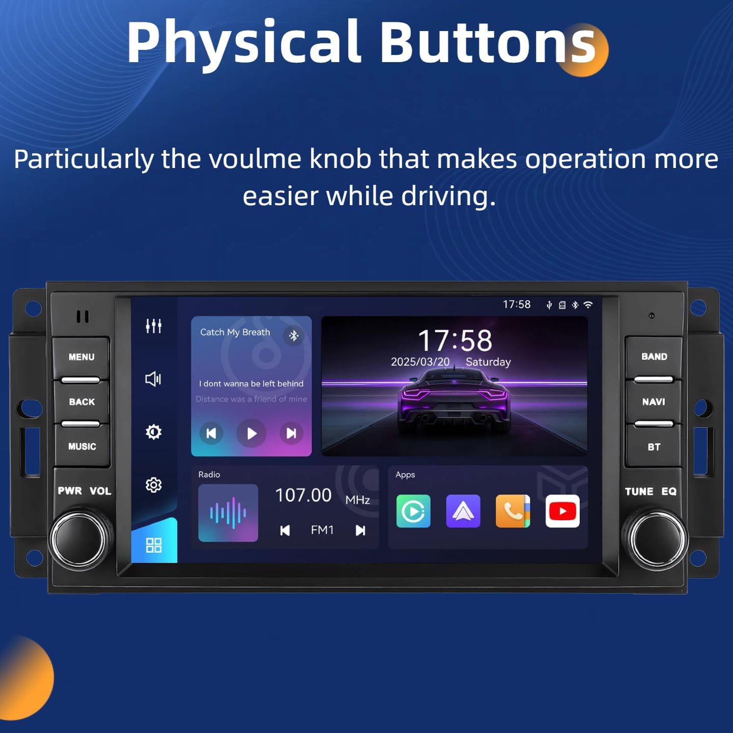 Fast Boot Linux Car Stereo for Jeep Wrangler & Dodge Ram | Wireless CarPlay & Android Auto | 7" Touchscreen