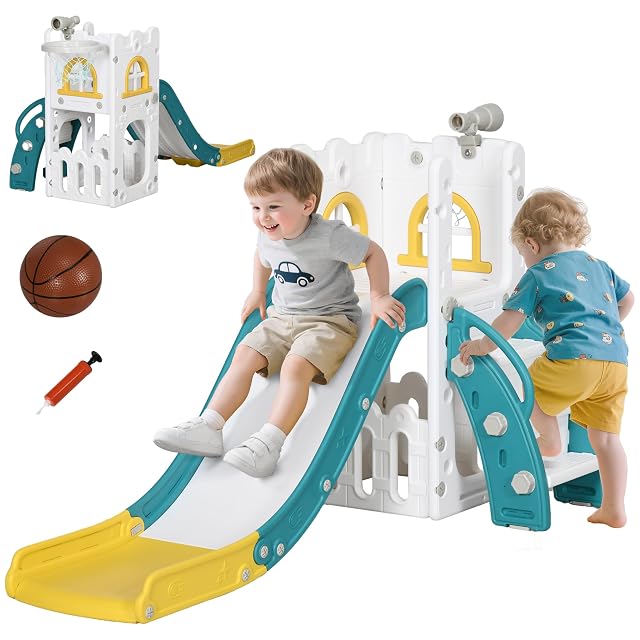 AIYAPLAY Tobogán Infantil 5 en 1 Niños 1-3 Años Telescopio Amarillo y Verde