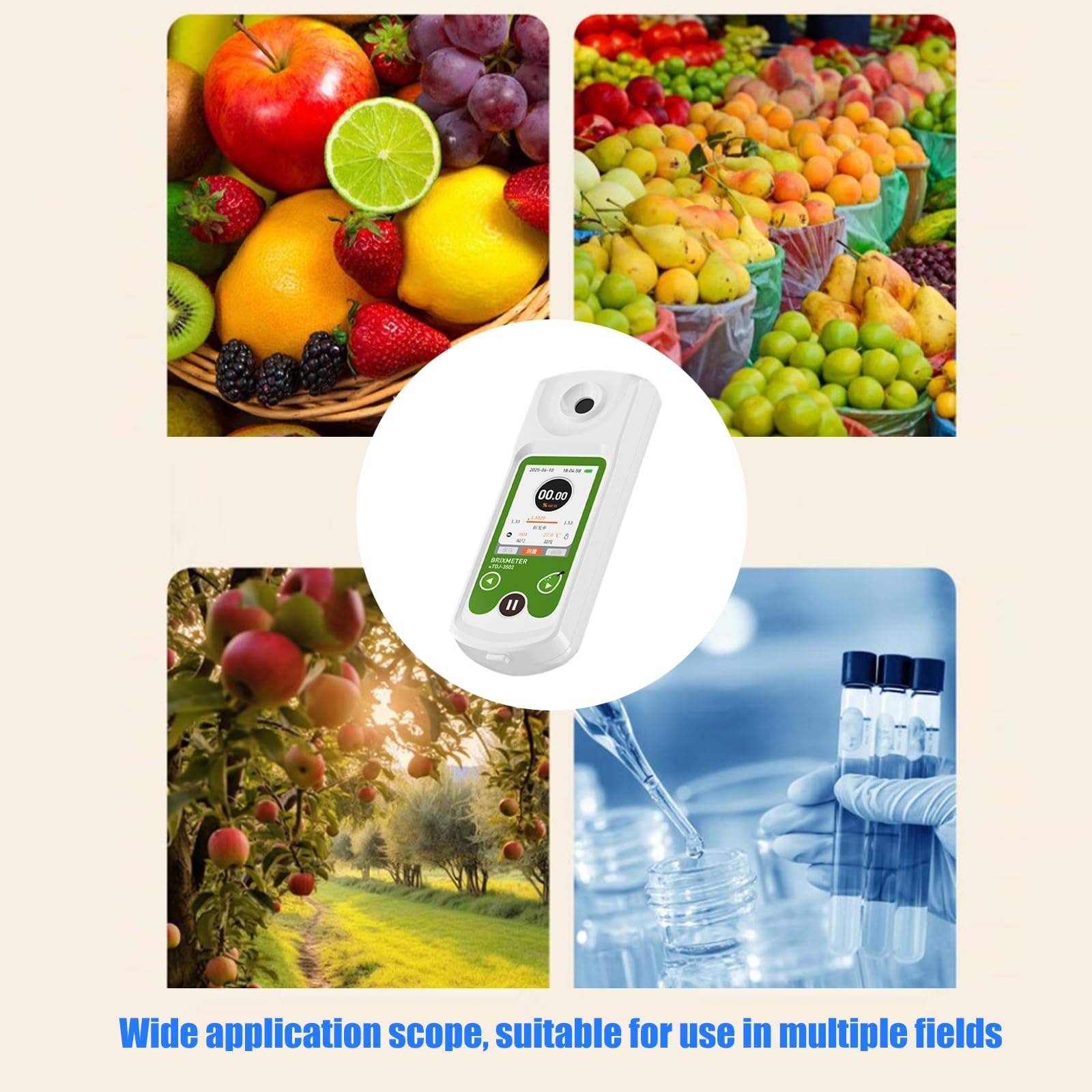 Refractómetro preciso para medir el contenido de azúcar de 0 a 35 ° Bx y dispositivo de medición automática de la dulzura de la fruta