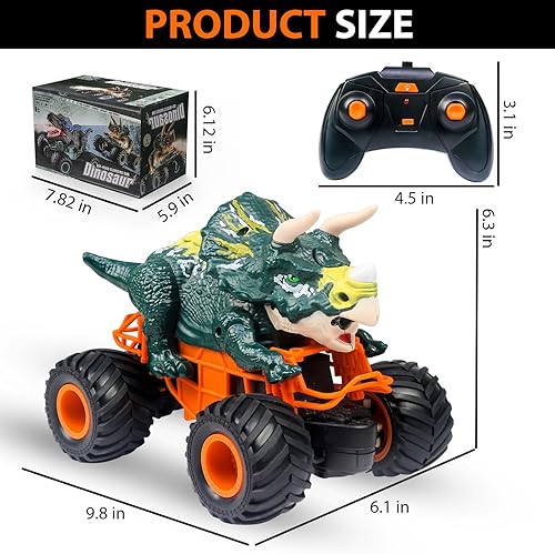 Miniatura 8 de ZDCZ Juguetes de dinosaurio para niños de 3-5-7, 8-12, juguetes de automóvil de dinosaurio a control remoto, camiones monstruo de control remoto,