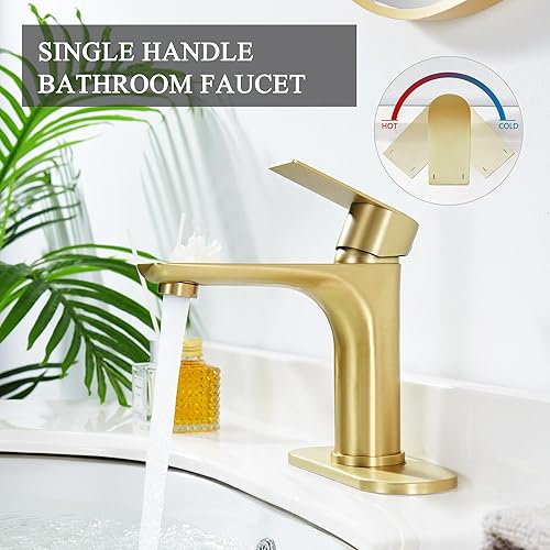 Miniatura 2 de TONNY Grifo de baño dorado cepillado, grifo dorado de una sola manija para fregadero de baño, grifo de lavabo de tocador de baño, 1 agujero con