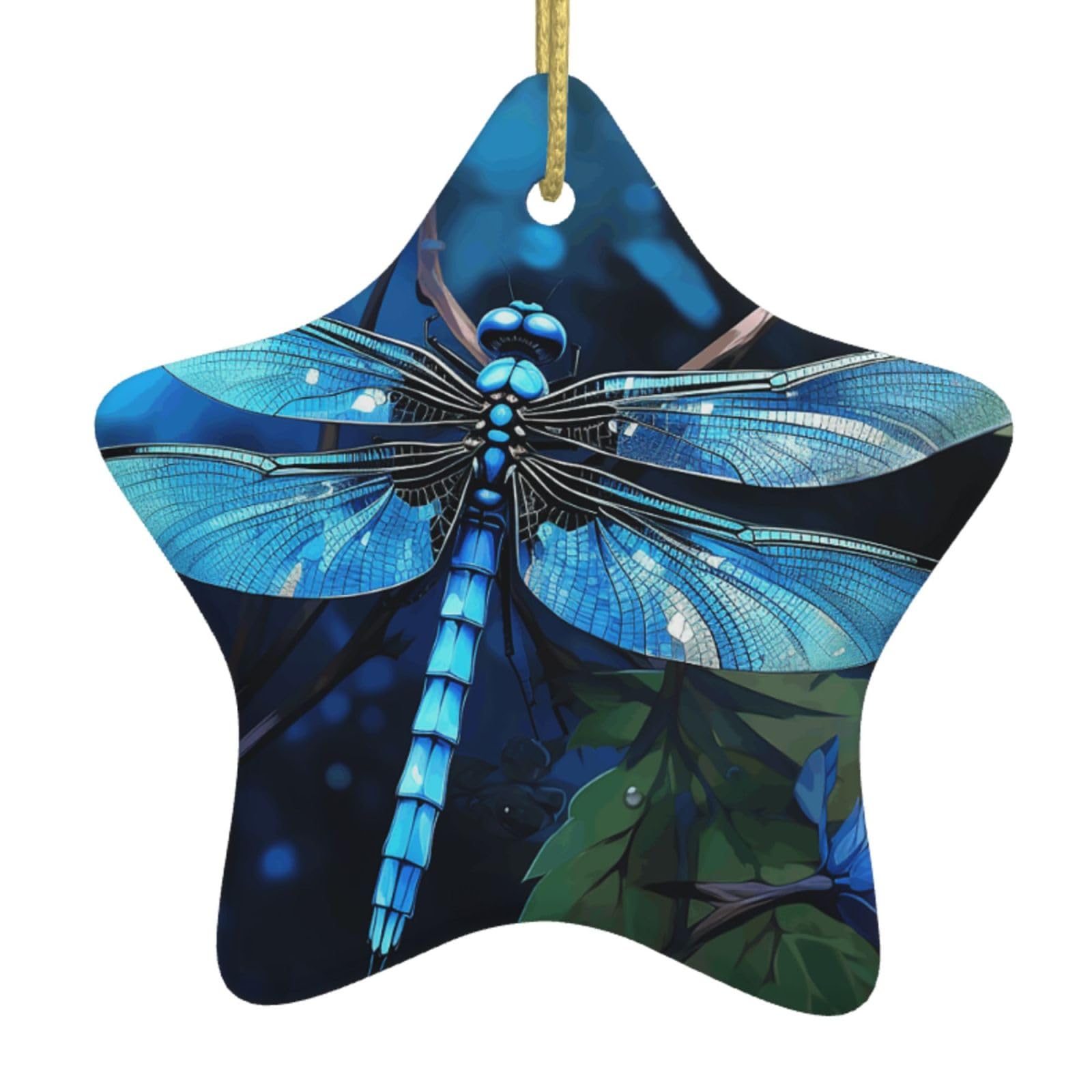 Fodpand Women's White Art Blue Dragonfly Christmas Ornaments 2025, Gift Exchange For Men, Collectible Ceramic Ornament Star Hanging Ornaments For Christmas Tree Decoration