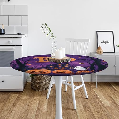 Vista 211 de cfpolar Mantel redondo ajustable de verano, hojas de palma tropical, borde elástico, mantel redondo lavable para uso en interiores y exteriores, se